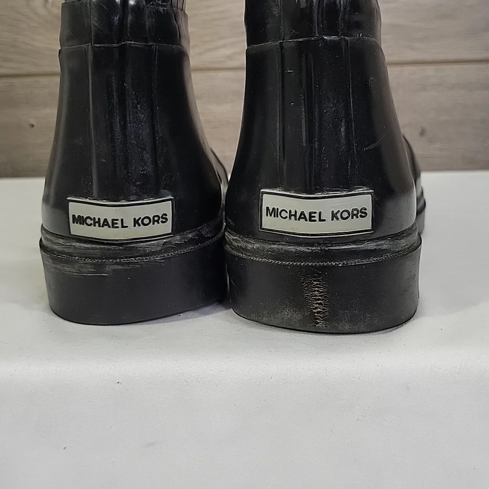 Womens Michael Kors Black Exotic Print Rain Boots Size 9